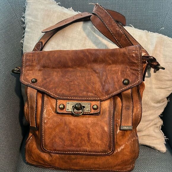 Frye Cameron Magazine Leather Distressed Satchel/Crossbody Bag - Picture 1 of 13